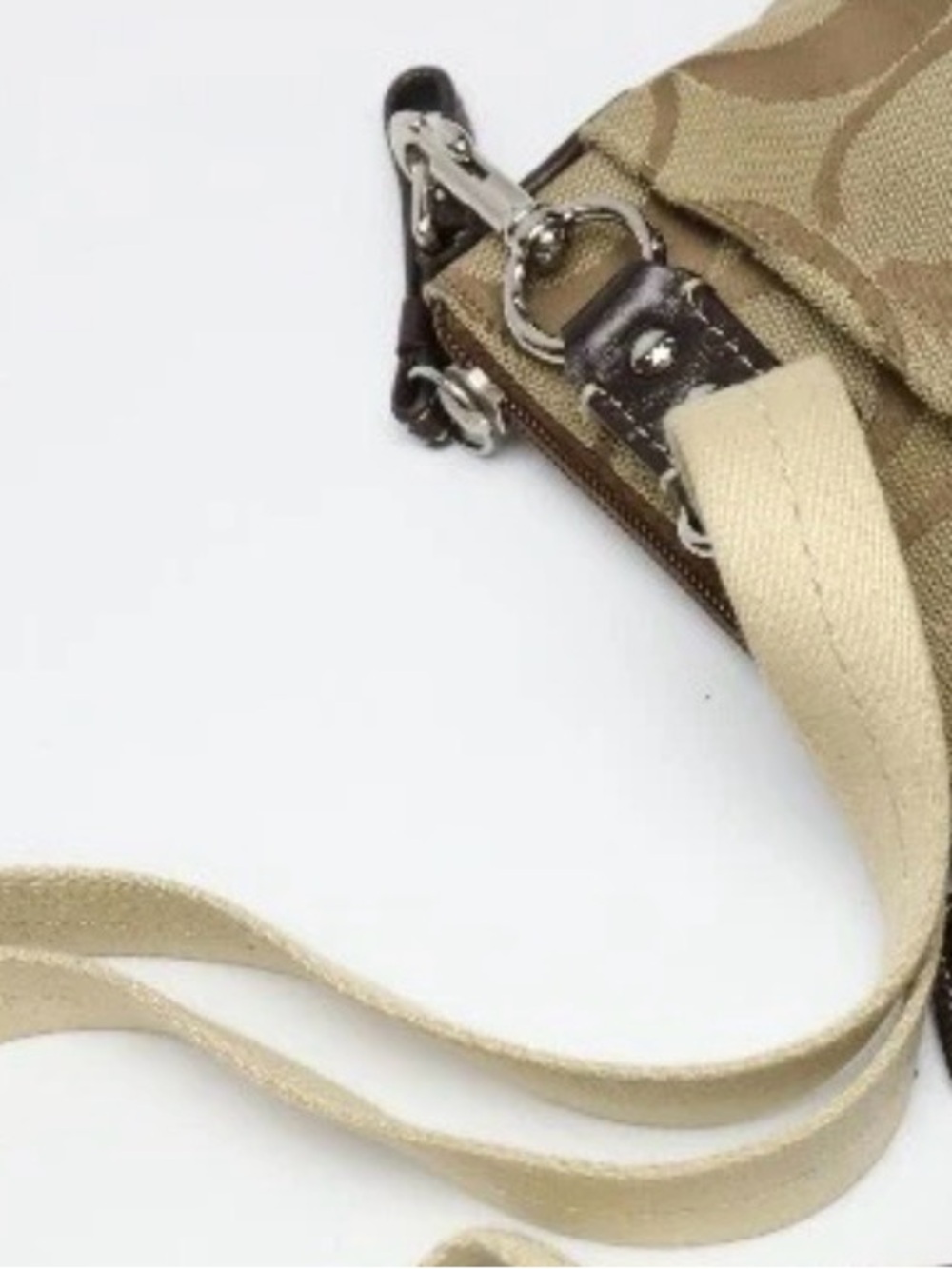 Coach Shoulder Swing Bag Signature Nylon Leather Beige Brown - Picture 6 of 12